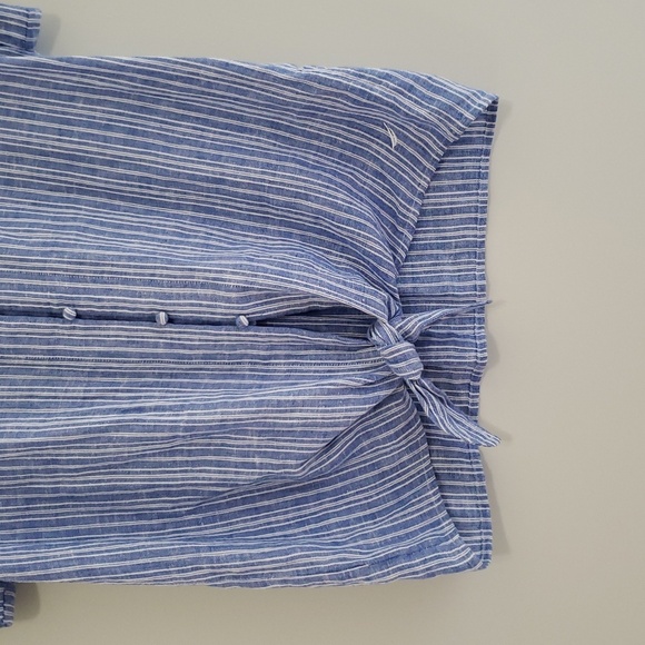 Nautica Women Linen Blend Top XS Blue White Stripes Short Sleeve Button Down - Picture 3 of 12